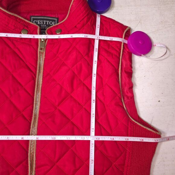 C’ESTTOI Quilted Puffer Vest Women's Medium Red Diamond Stitch Zip Riding Style - Picture 12 of 16